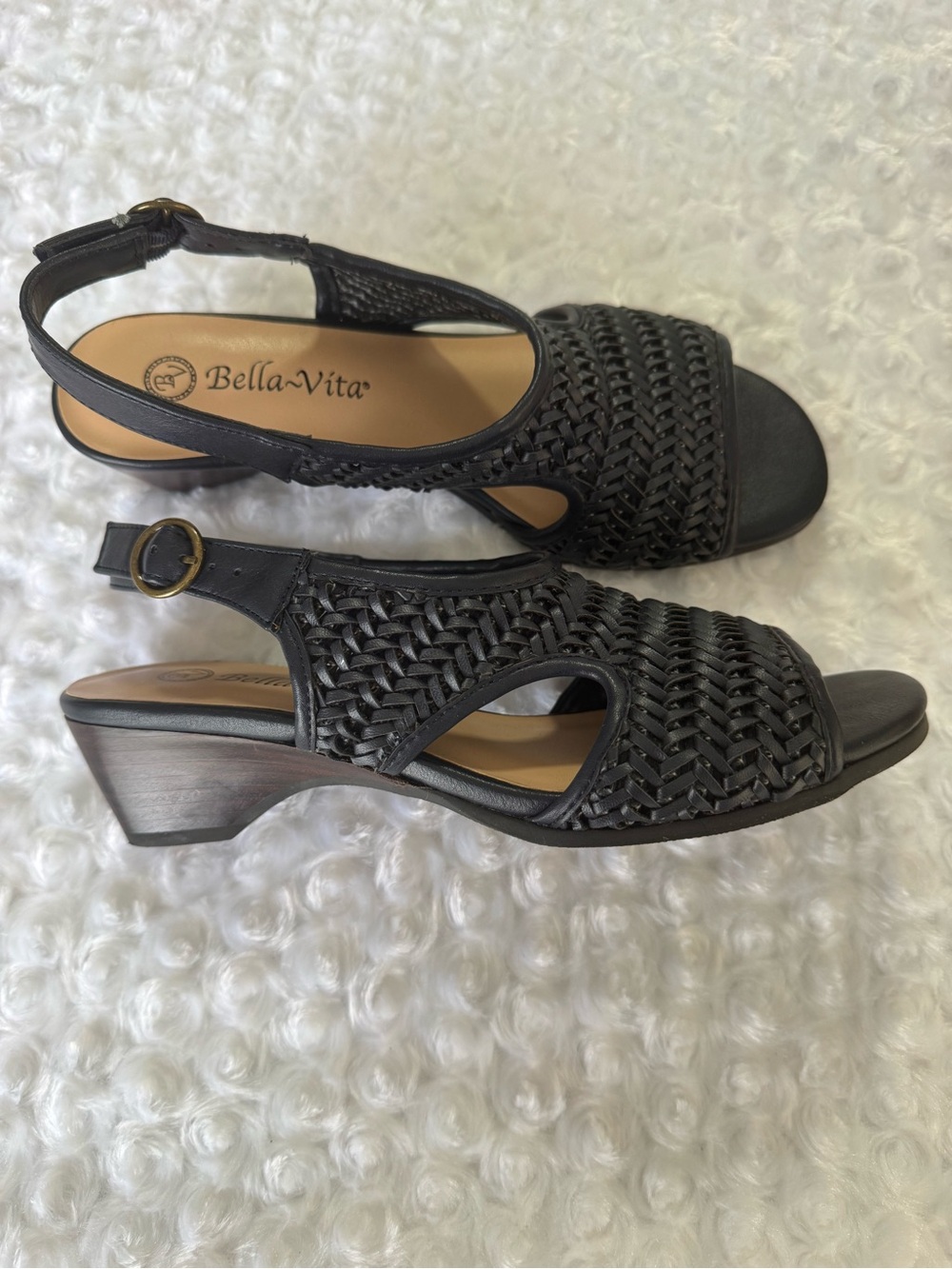 Bella Vita Navy Blue Woven Slingback Heels - Picture 3 of 5